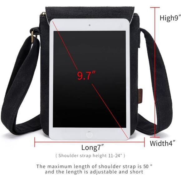 Women's Retro Small Size Canvas Shoulder Bag Black#2 - Picture 4 of 6